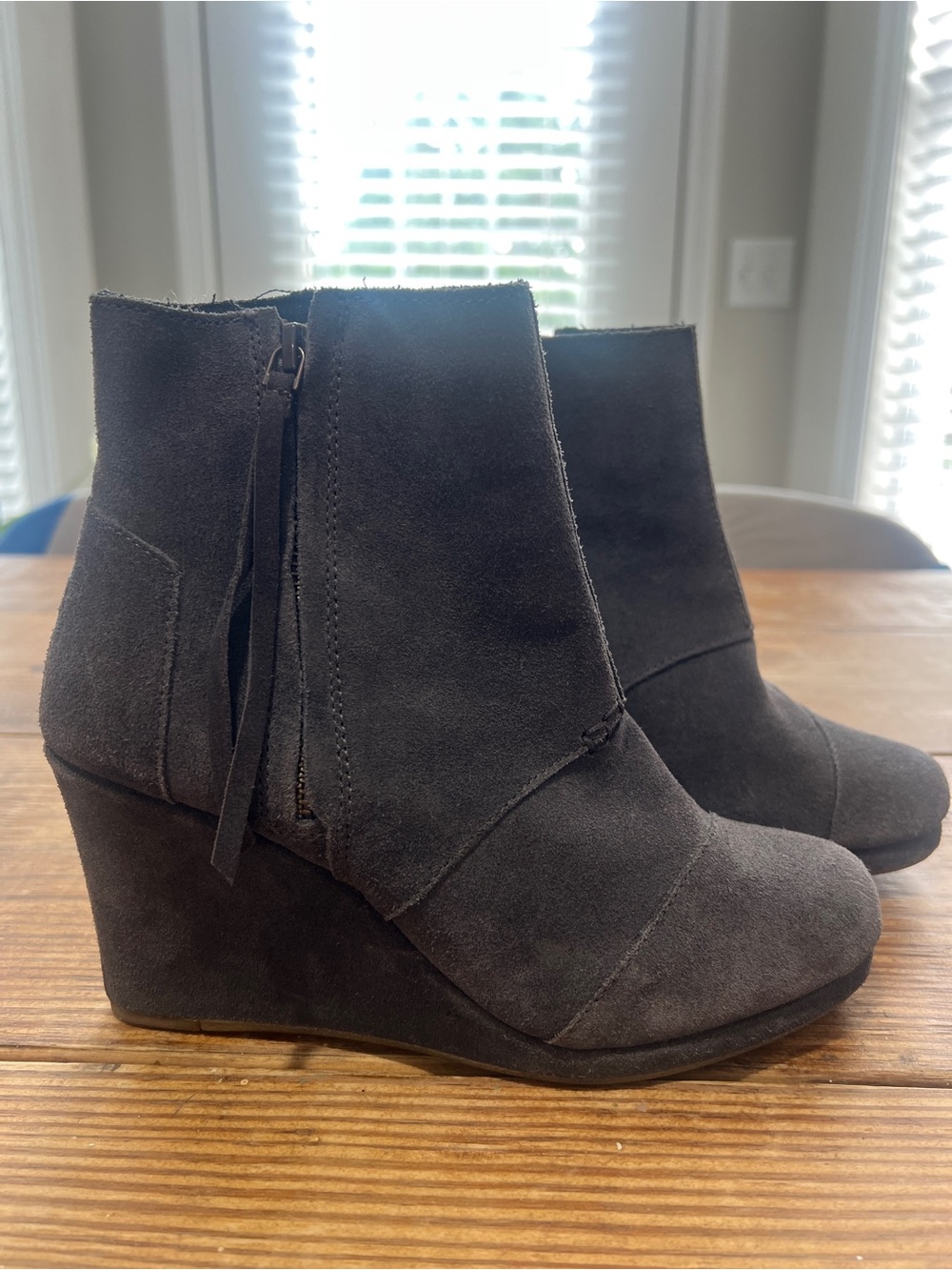 Women's Suede Wedge Ankle Bootie - Dark Gray TOMS Brand